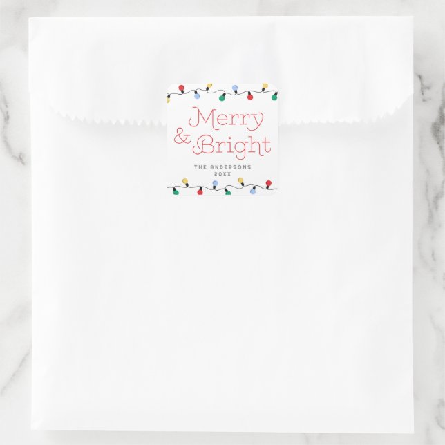 Fest fröhlich und hell farbenfrohe Weihnachtsbeleu Quadratischer Aufkleber (Tasche)