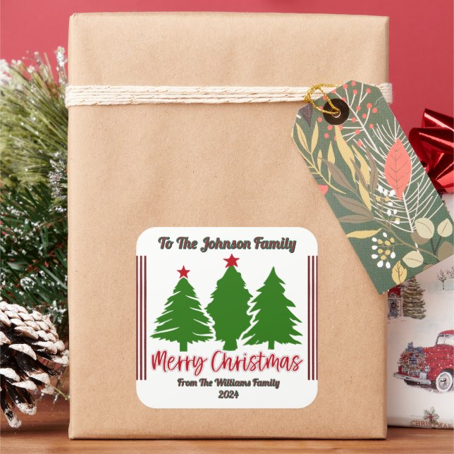 Fest fröhliches Weihnachtsstickerdesign Quadratischer Aufkleber (Feiertag)