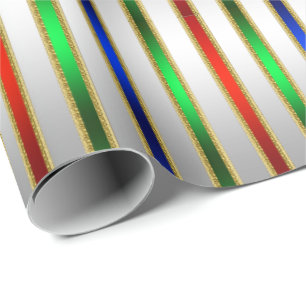 Fest Glam Streifen Rot Blau Grün Silber Geschenkpapier