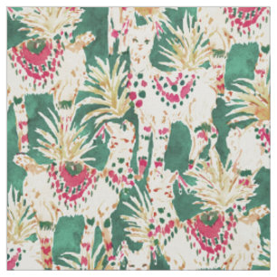 FEST LLAMA Red Green Holiday Print Stoff