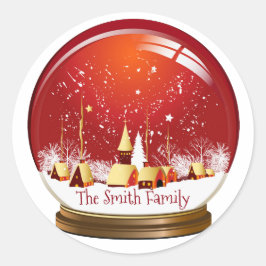Fest Rot und Weiß Weihnachtsdorf Snow Globe Runder Aufkleber