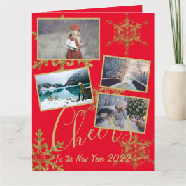 Fest Roter Chef Neujahr Gold Snowflake Foto Karte