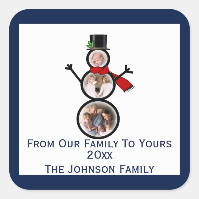 Fest Snowman Foto Frame Template Quadratischer Aufkleber (Vorderseite)