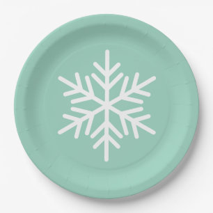 Fest Spaß Weißer Alpin Schneeflocken Aquamarin Pappteller