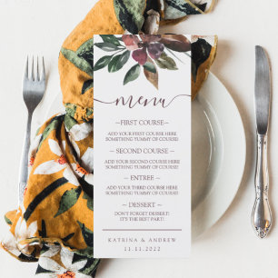 Fest Watercolor Floral Wedding Dinner Menü