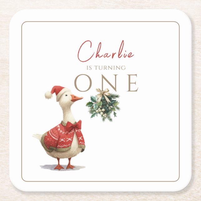 Fest Winter Birthday One Silly Christmas Goose  Rechteckiger Pappuntersetzer (Vorderseite)