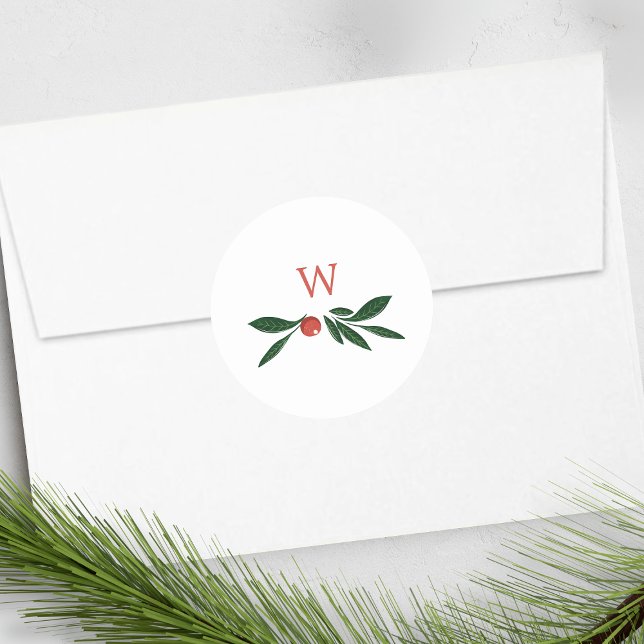 Festbeeren Traditionelle grüne und rote Weihnachts Runder Aufkleber (Von Creator hochgeladen)