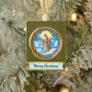 Feste Glaskunst Jesus Spazieren auf Wolken Banner-Ornament Gold