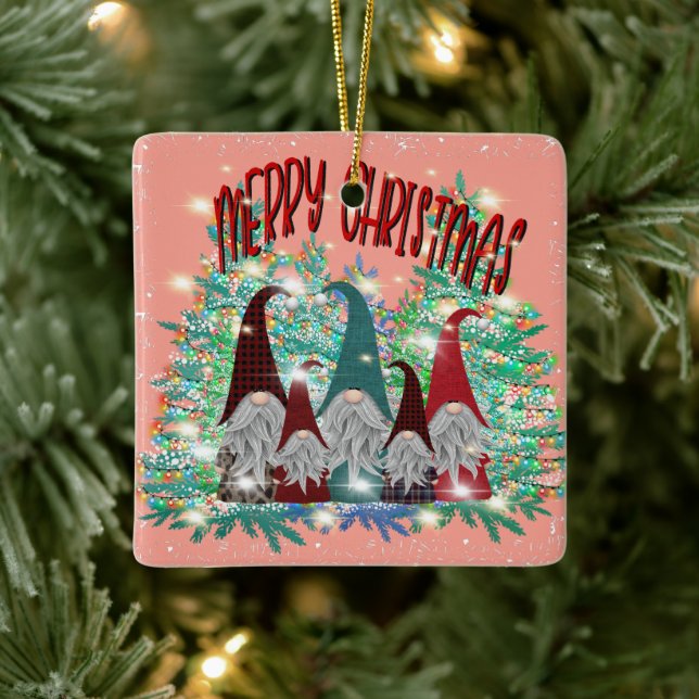 Feste Gnome fügen Namen hinzu Keramikornament (Baum)