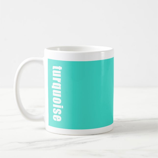feste helle Türkis-Tasse mit dem Farbnamen Kaffeetasse (Links)