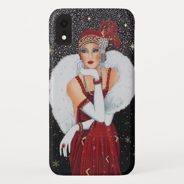 Feste Kunst Deko Retro Weihnachtsfrau Case-Mate iPhone Hülle (Rückseite)