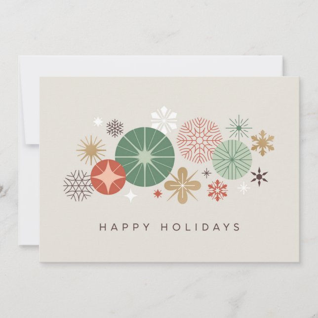 Feste Ornamente und Sterne Feiertagskarte (Vorderseite)