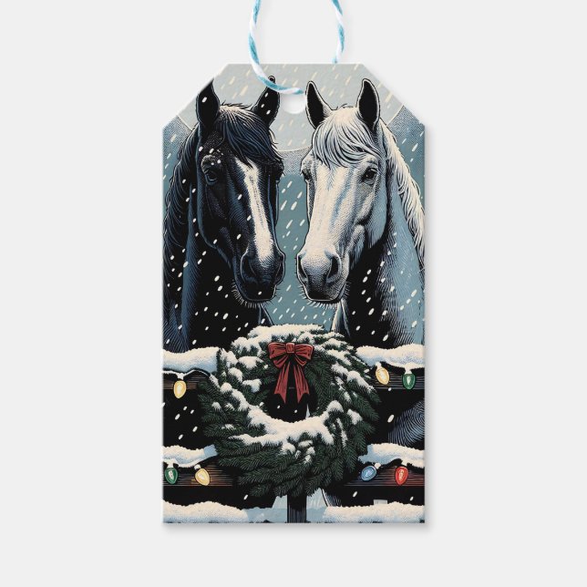 Feste Pferde | Frohe Weihnachten Geschenkanhänger (Vorderseite)