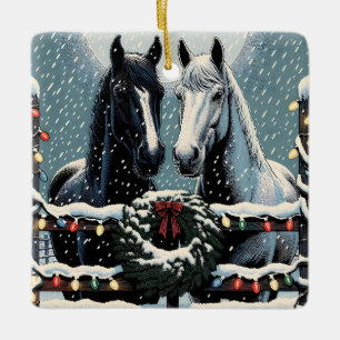 Feste Pferde   Frohe Weihnachten Keramikornament
