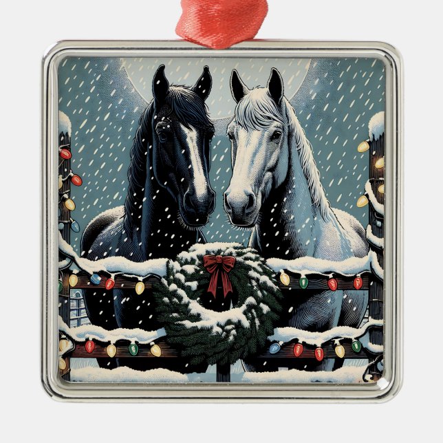 Feste Pferde | Frohe Weihnachten Ornament Aus Metall (Vorne)