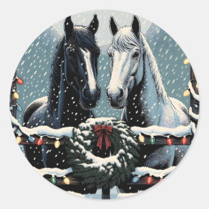 Feste Pferde Frohe Weihnachten Runder Aufkleber