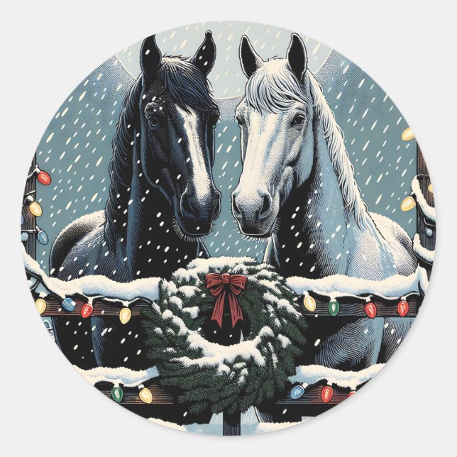 Feste Pferde | Frohe Weihnachten Runder Aufkleber (Vorderseite)
