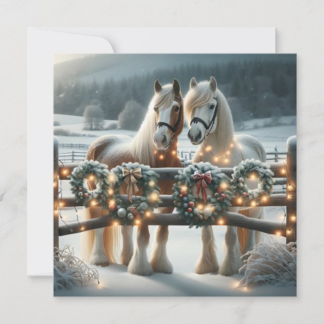 Feste Pferde und Weihnachtslicht Personalisiert Karte (Vorderseite)