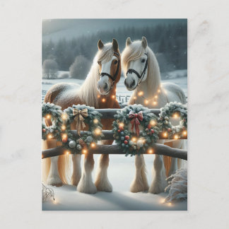 Feste Pferde und Weihnachtslicht Personalisiert Postkarte