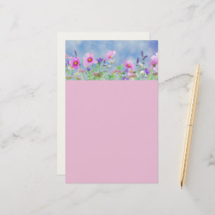 Feste rosa und blaue Blumen gesäumte Schriften  Briefpapier