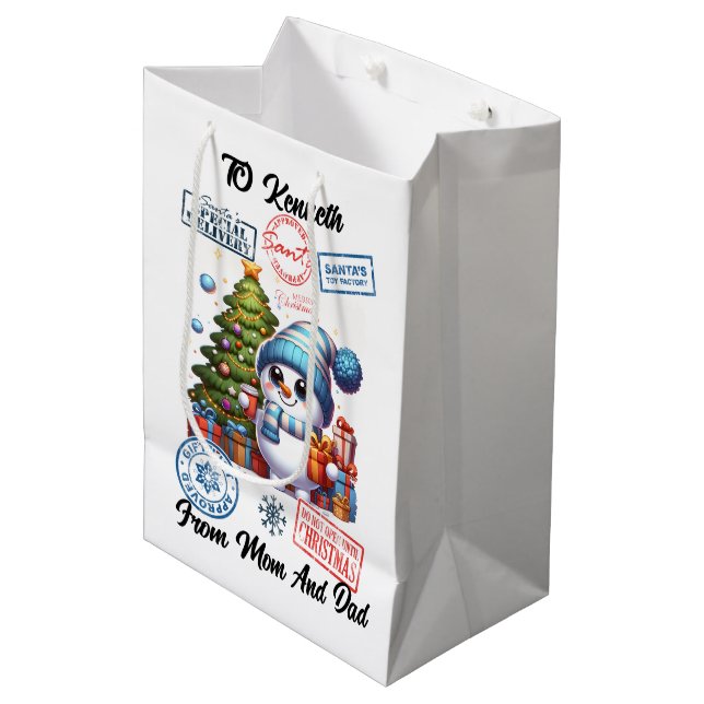 Feste Sticker Holiday Sack Mittlere Geschenktüte (Vorderseite Schrägansicht)