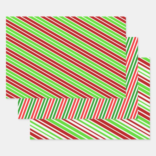 Feste und lustige Weihnachtsfarben Gestreiftes Mus Geschenkpapier Set (Set)
