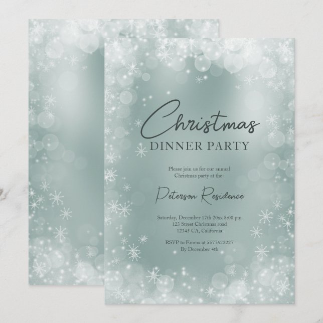 Festeis blauer weißer Schnee elegante Weihnachten Einladung (Vorne/Hinten)