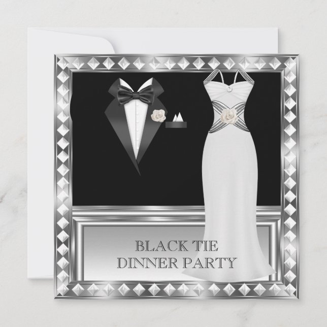 Festes Abendessen Party White Black Krawatte Holly Einladung (Vorderseite)