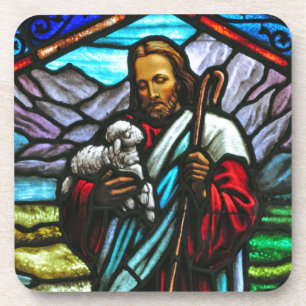 Festes Bild von Jesus und Lämmern Getränkeuntersetzer