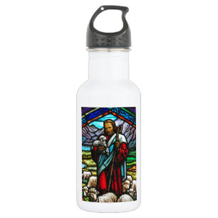 Festes Bild von Jesus und Lämmern Trinkflasche