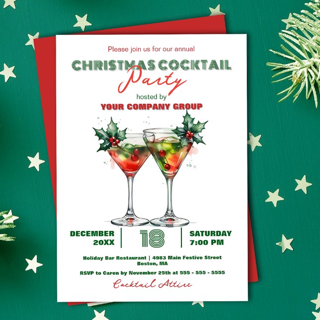 Festes Clinking Cocktail Brillen Weihnachts-Party Einladung (Von Creator hochgeladen)