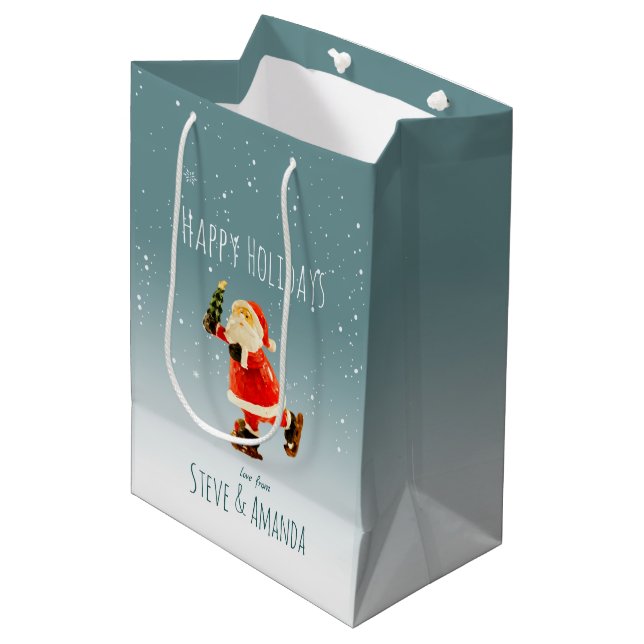 Festes Eis Skaten Santa - Personalisiert Mittlere Geschenktüte (Vorderseite Schrägansicht)