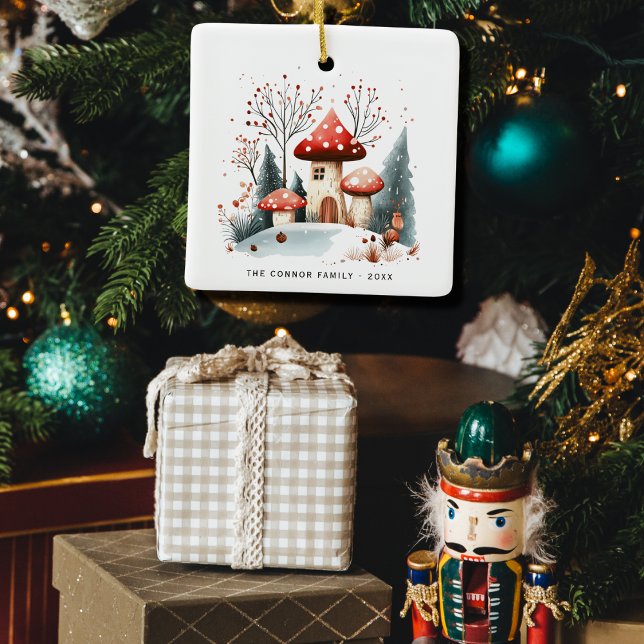 Festes Foto Wasserfarbe Winterwald Pilze Pilze Keramikornament (Von Creator hochgeladen)