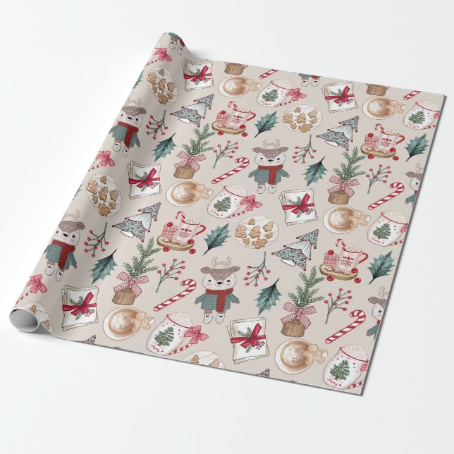 Festes Furry Friends Holiday Wrapping Paper Geschenkpapier (Ungerollt)