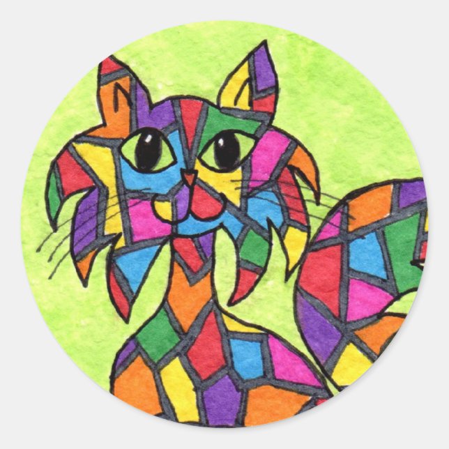 Festes Glas Kitty Runder Aufkleber (Vorderseite)