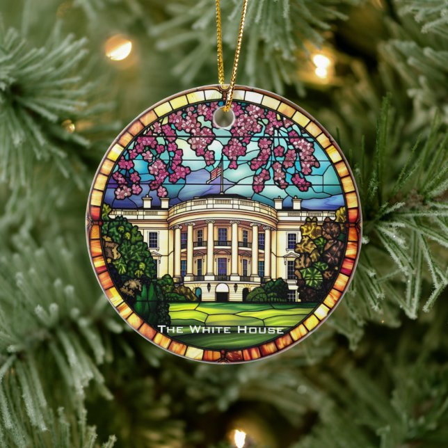 Festes Glas Weiße Haus Familienurlaub Ornament (Baum)