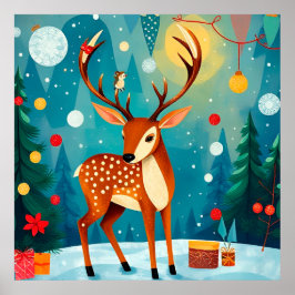 Festes Hirsch im Schneewald Poster