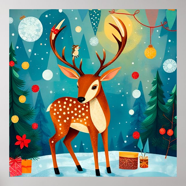 Festes Hirsch im Schneewald Poster (Vorne)