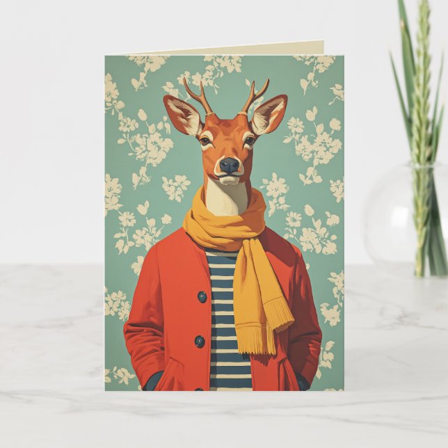 Festes Hirsch im Winterstil Karte (Vorderseite)
