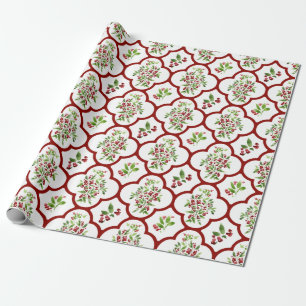 Festes Muster aus Holly und Red Quatrefoil Geschenkpapier