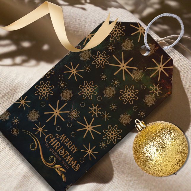 Festes Muster BLACK GOLD Frohe Weihnachten Geschenkanhänger (Festive Pattern BLACK GOLD Merry Christmas Gift Tags)