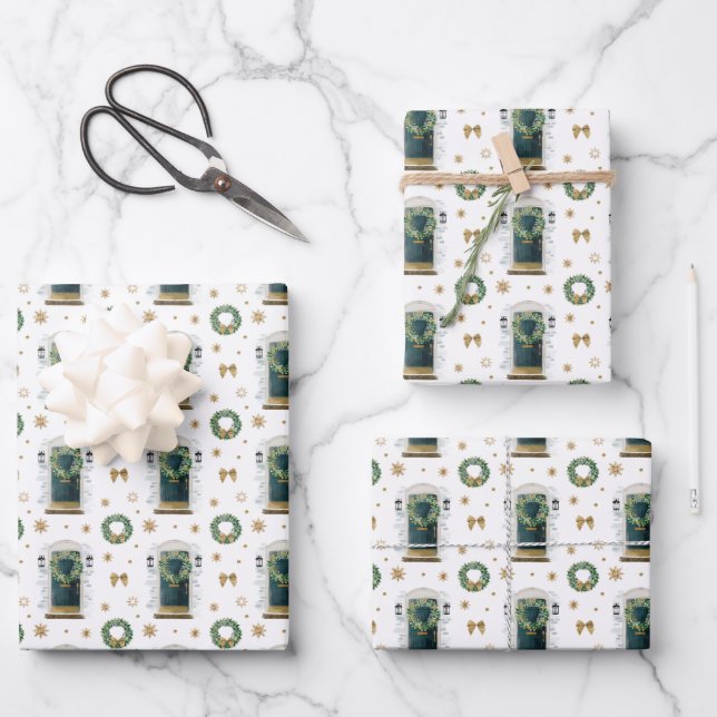 Festes Muster der grünen Vordertür Geschenkpapier Set (Vorderseite)