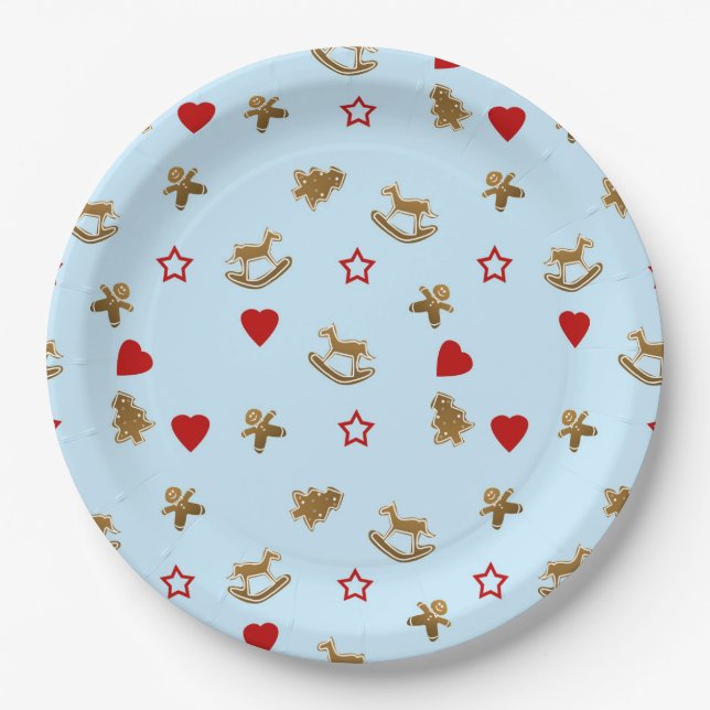 Festes Muster mit Lebkuchen und Rockpferd Pappteller (Vorderseite)
