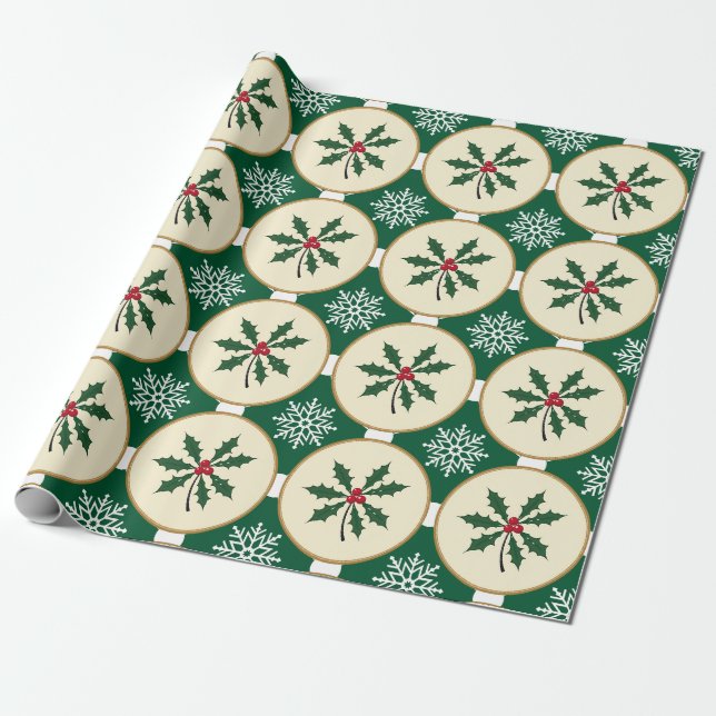 Festes Papier zum Umschlag von Holly- und Schneefl Geschenkpapier (Ungerollt)