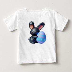 Festes Schwarzbunny Holding dekoriertes Ei Baby T-shirt