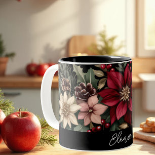 Festes Weihnachtsmuster für Wasserfarben Zweifarbige Tasse
