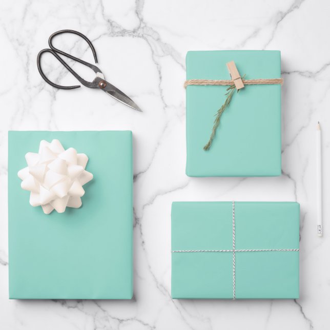 Festfarbenes Beach Glass schlichte Aqua-Grünminze Geschenkpapier Set (Vorderseite)