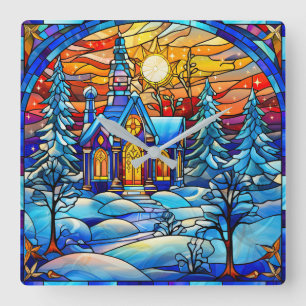 Festgehaltene Glas-Kirchenmauer Quadratische Wanduhr