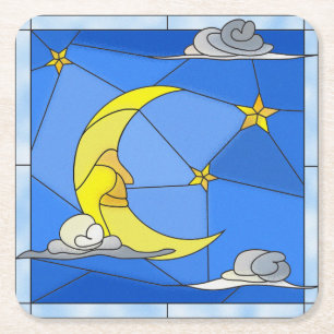 Festgehaltener Glasmond, Sterne und Wolken Rechteckiger Pappuntersetzer