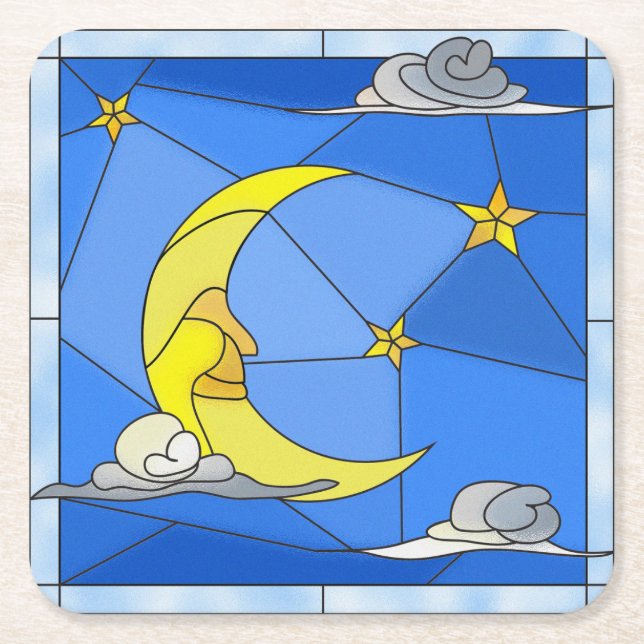 Festgehaltener Glasmond, Sterne und Wolken Rechteckiger Pappuntersetzer (Vorderseite)